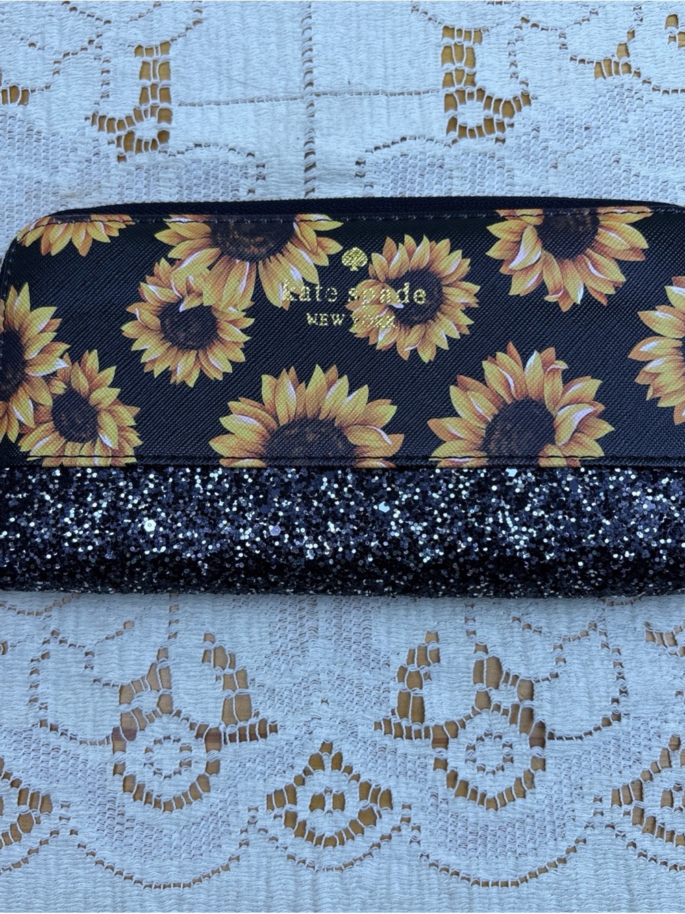 Kate Spade Sunflower Black Glitter Wallet